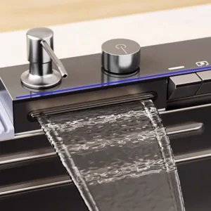 vesiputoushana Ruostumattomasta Teräksestä_ja_Nanopinnoitteinen_Pesuallas_+_Lisävarusteet__-_Digitaalinäyttöinen_Hana_-_Kupin_pikahuuhtelu_-_2x_Erillaista_Vesiputoushanaa